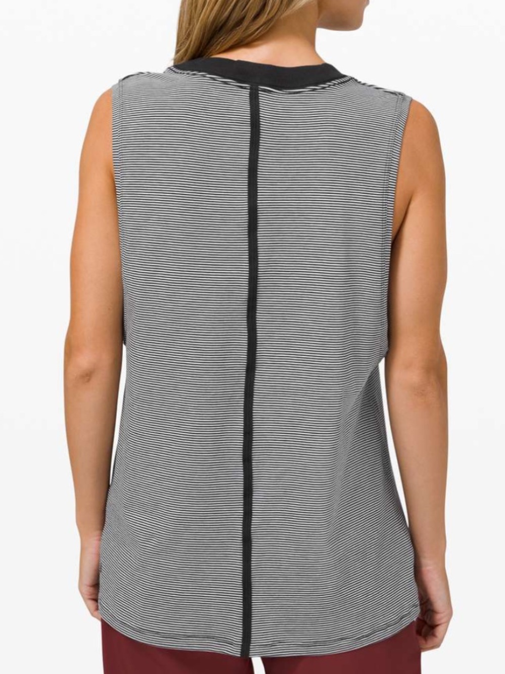 Lululemon All Yours Boyfriend Tank Top Size 8 Black White Stripes Sweat Wicking